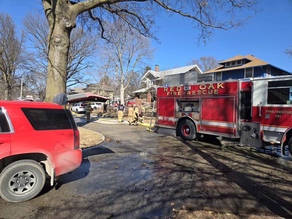 Red Oak FD, Elliott FD, and Stanton FD were dispatched to a reported fully engulfed detached garage fire