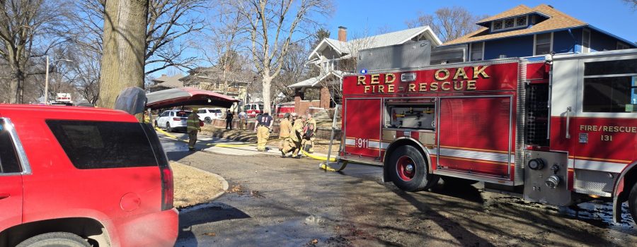 Red Oak FD, Elliott FD, and Stanton FD were dispatched to a reported fully engulfed detached garage fire