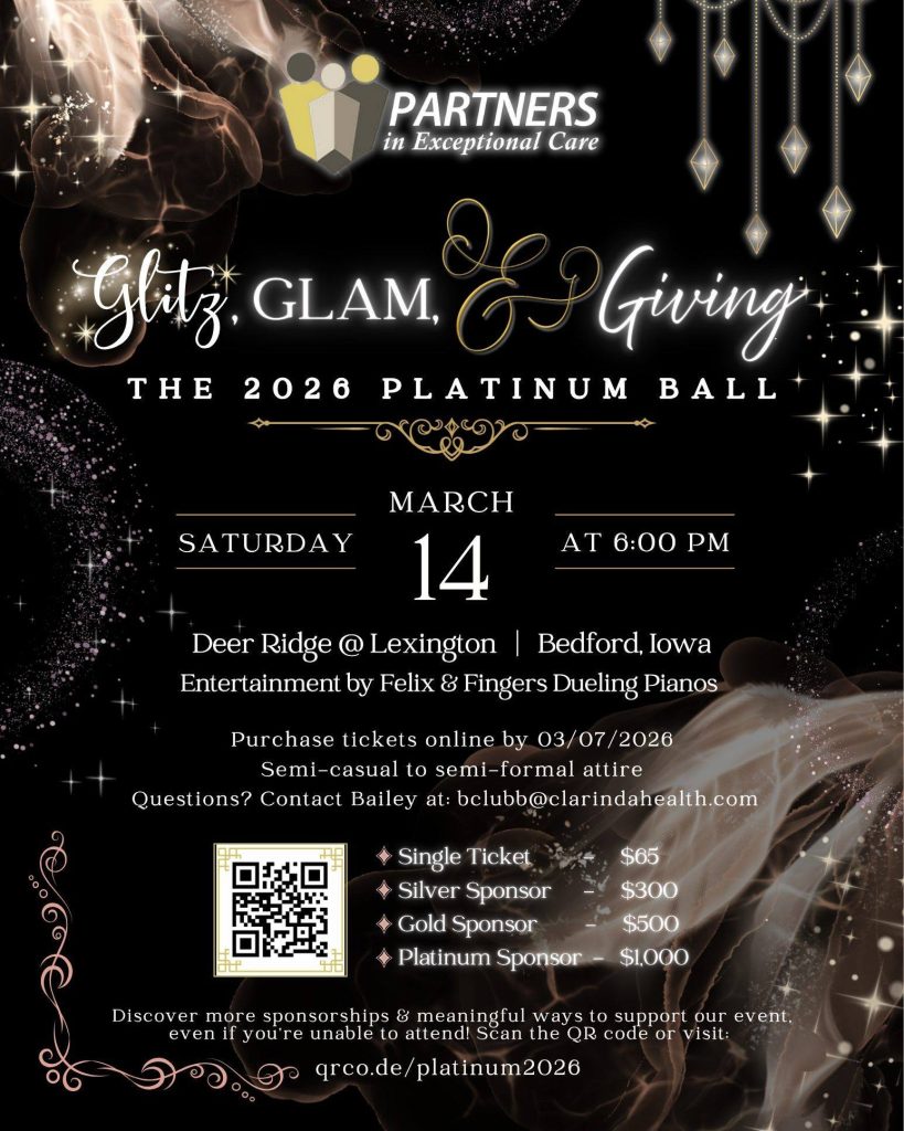 Clarinda Regional Health Center's Foundation, Partners in Exceptional Care, is excited to host the 14th Annual Platinum Ball in support of CRHC's vision and goals