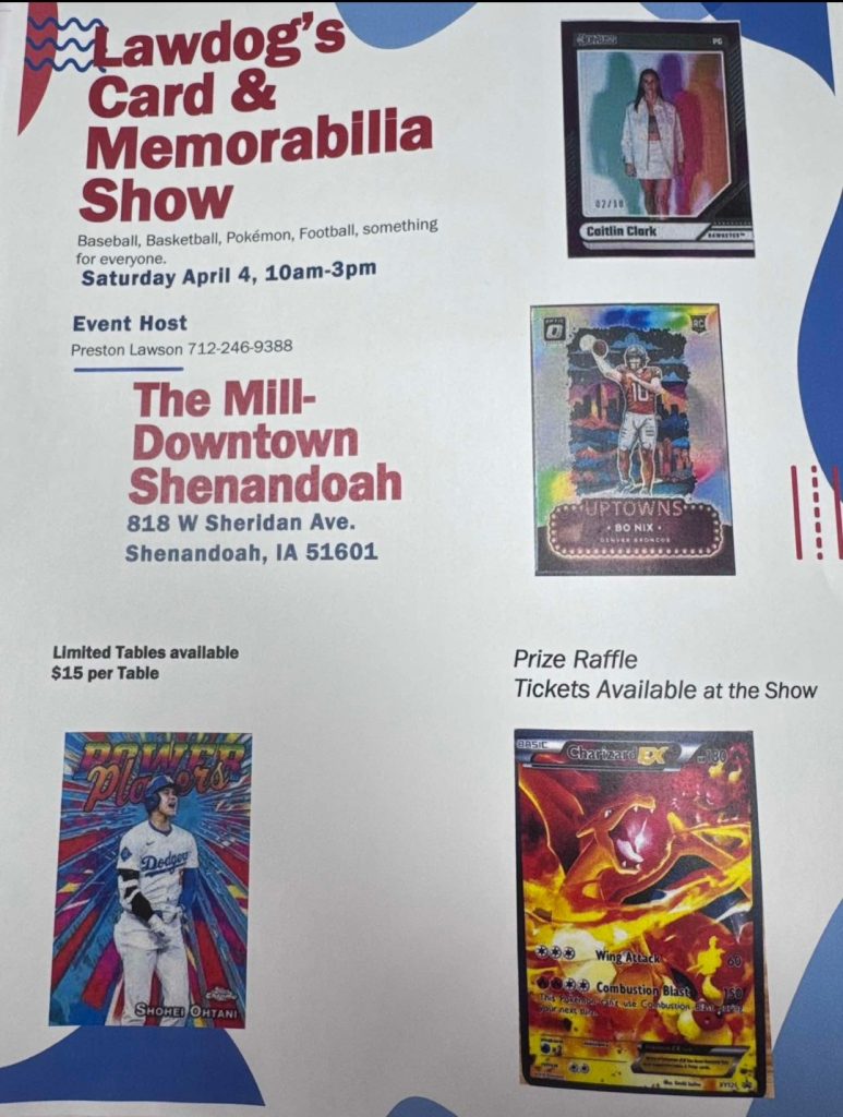 The Mill will host a sports card and memorabilia show on Saturday, April 4, from 10 a.m. to 3 p.m