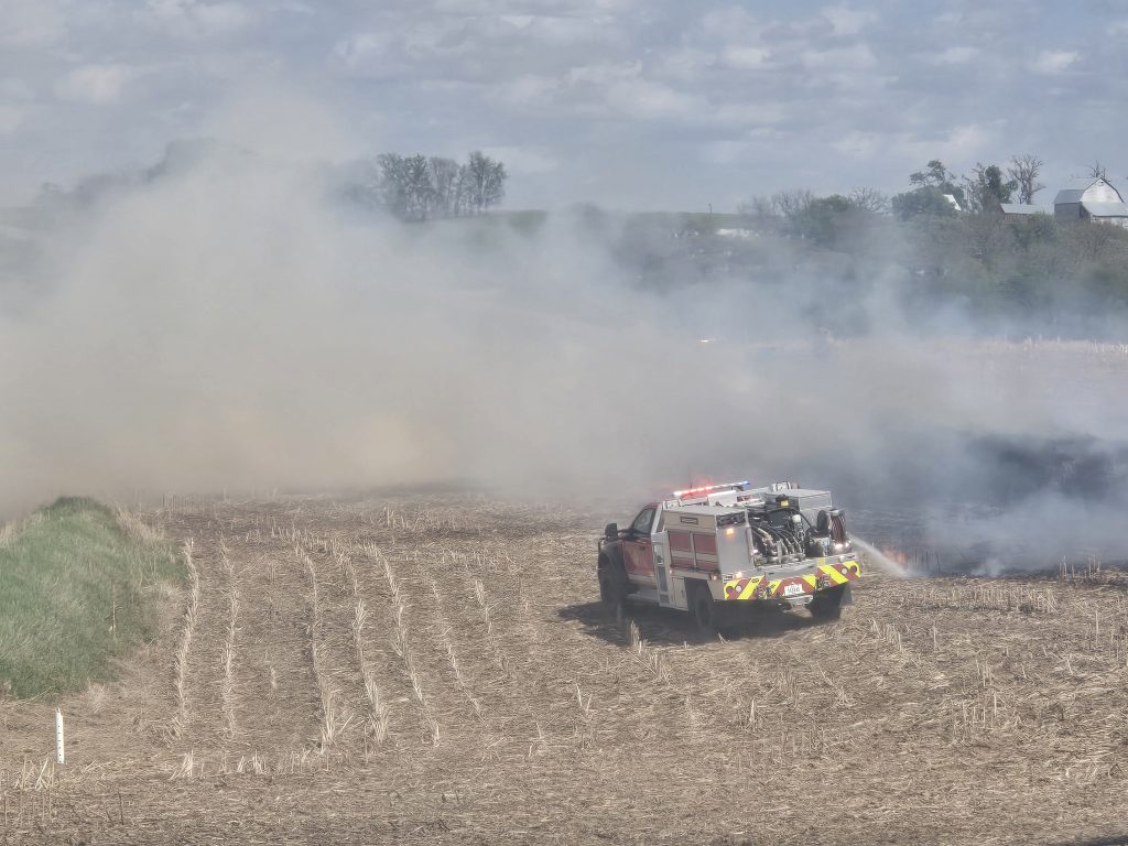 Essex and Red Oak Fire Departments were dispatched to the 1300 block of K Ave (rural Essex) on a reported grass/field fire near a residence