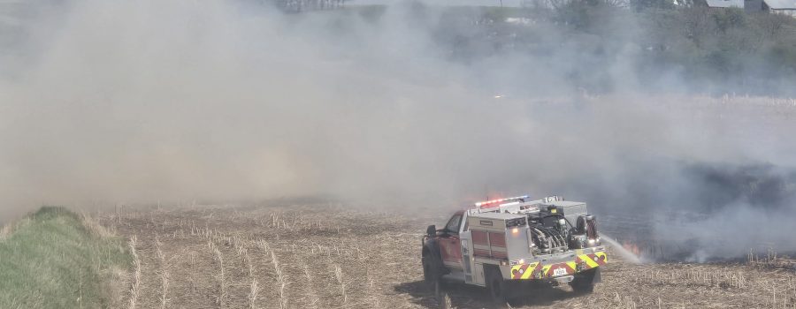 Essex and Red Oak Fire Departments were dispatched to the 1300 block of K Ave (rural Essex) on a reported grass/field fire near a residence