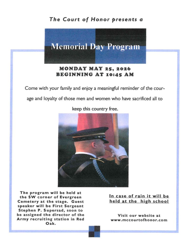 Montgomery County Court of Honor Memorial Day Program, Monday May 25, 10:45 AM