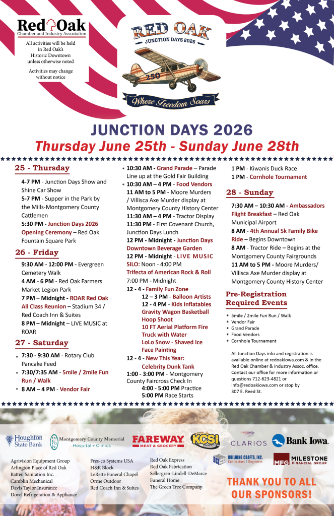 Red Oak Junction Days June 25-28 with a weekend full of activities