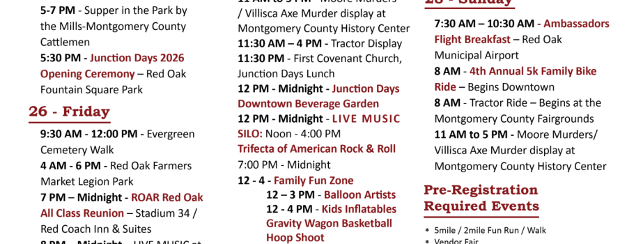 Red Oak Junction Days June 25-28 with a weekend full of activities