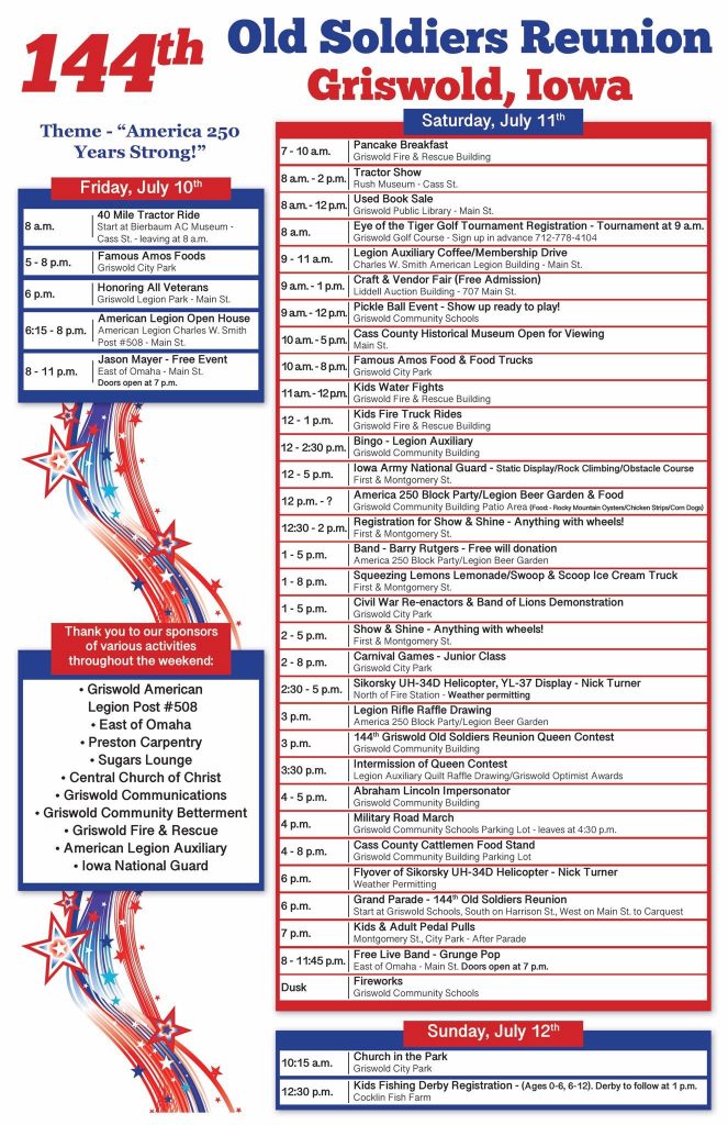 144th Old Soldiers Reunion in Griswold July 10-12