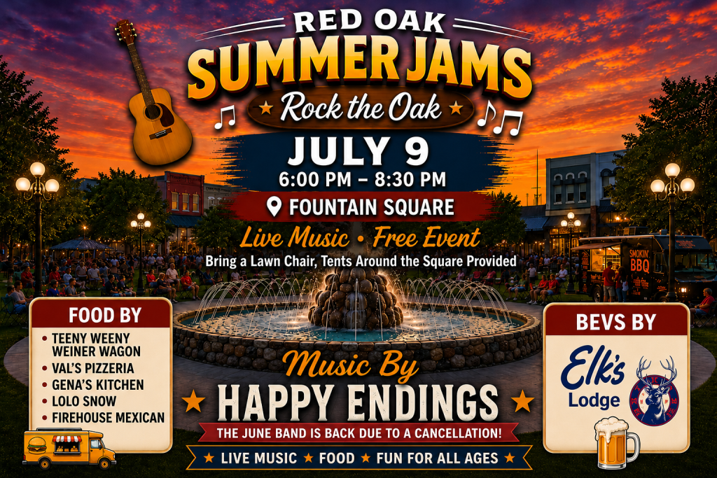 Red Oak Summer Jam Fans!!   FREE Concert TONIGHT Thursday, July 9 from 6:00-8:30pm