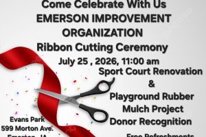 The Emerson Improvement Organization Ribbon Cutting Ceremony in Evans Park on July 25, 2026 at 11:00am. 