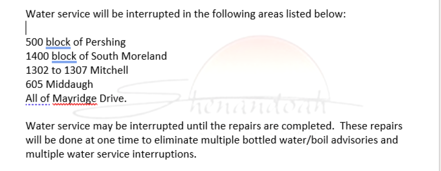 Bottled Water-Boil Advisory For Shenandoah